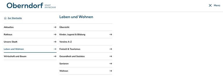 Menü offen - Bereich Leben und Wohnen