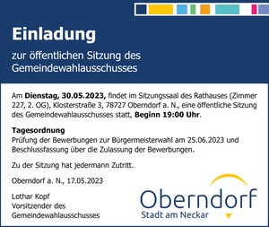 Einladung zur öffentlichen Sitzung des Gemeindewahlausschusses